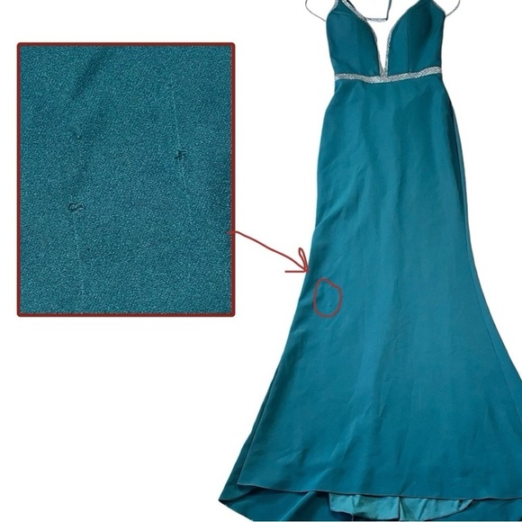 NWT Glow Emerald Green and Silver Bead Illusion Mermaid Gown sz 6 - Picture 9 of 16